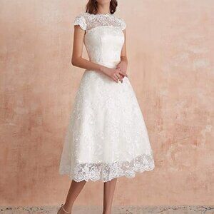 Abaowedding NEW Off-White Cream Lace Wedding Cocktail Reception Prom Dress